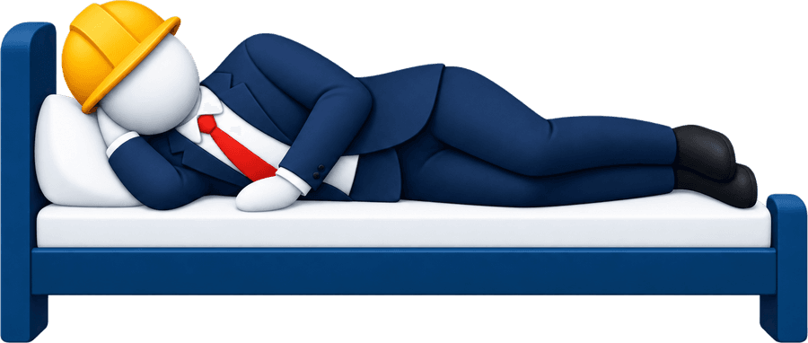 Un operaio con il caschetto che dorme su un letto